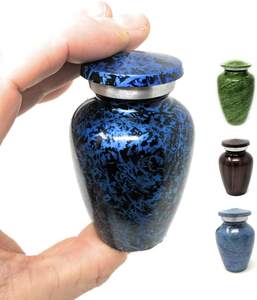 Set of 4 Pcs Green Color <b>Small</b> Keepsake Brass Cremation <b>Urn</b> <b>for</b> <b>Human</b> <b>Ashes</b> Golden Higher Hand Engraved Design With Bag - Product Image 5