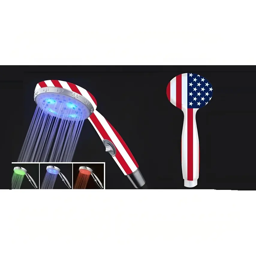 Duchas de mano de lluvia con estampado de bandera americana con botón de pausa para fines de ahorro de agua a precios al por mayor de EE. UU.