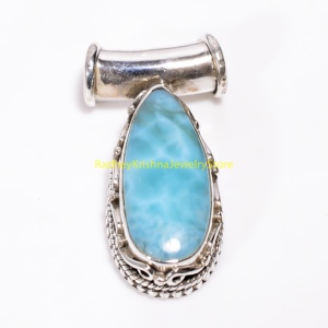 Colgante de lágrima de Larimar azul natural en plata de ley 925, colgante artesanal hecho a mano, joyería artesanal - Product Image 1