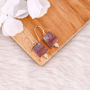 Chapado en oro rosa latón café jaspe piedra preciosa colgante pendiente hecho a mano encanto joyería boda compromiso regalo joyería - Product Image 3