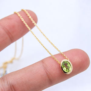 Solide 925 argent Sterling naturel péridot ovale en forme de pierre précieuse de guérison collier lunette réglage fête bijoux anniversaire de mariage - Product Image 5