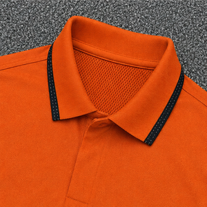 เสื้อโปโลแขนสั้นผู้ชาย สีส้ม ผ้าถัก แห้งเร็ว สปอร์ต สีพื้น ดีไซน์คอเสื้อตัดสี - Product Image 4