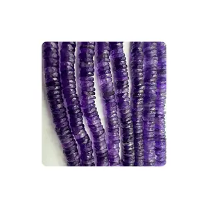 Wholesale Natural Purple Amethyst Faceted Heishi Tier Shape Beads Size 8 to 10mm 14 Inches Strand Wholesale Gemstone Suppliers