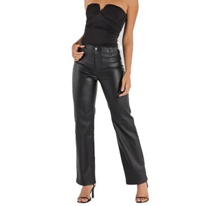 กางเกงยีนส์ขาตรงมีกระดุมสำหรับผู้หญิงกางเกงหนังเทียมมีกระเป๋าน้ำหนักเบามีสไตล์ - Product Image 4