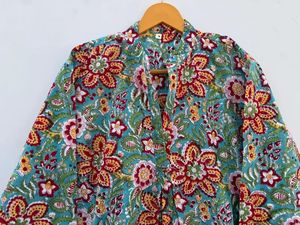 Vestido largo de tela de algodón indio con estampado de bloque de Casa turquesa, ropa de Collage hecha a mano para mujer, Top de playa de verano ligero - Product Image 2