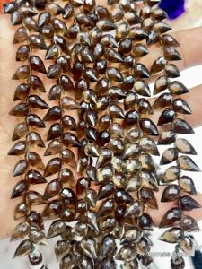 ควอตซ์สโมคกี้ธรรมชาติทรงหยดน้ำเจียระไนแบบแฟนซี ขนาดประมาณ 6x9 มม. ความยาว 8 นิ้ว - Product Image 3