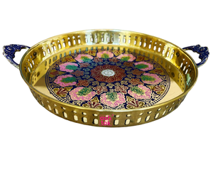 Bandeja de servicio redonda de Metal chapado en oro personalizable con mango de borde en relieve para el hogar, restaurante, Hotel, herramientas de ensalada - Product Image 5