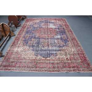 Tapis turc vintage, tapis de 6,9 x 10,6 pieds, tapis en laine patchwork rouge et bleu - Product Image 1