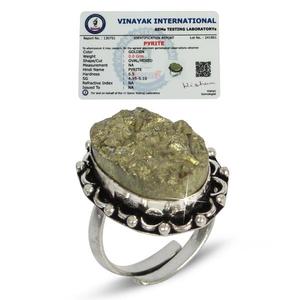 Natural Pyrite Rough <b>Crystal</b> <b>Ring</b> Oval Design Adjustable Size Certified Genuine Stone - Product Image 1