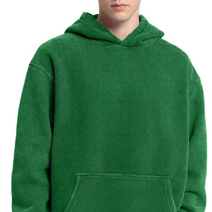 Ensemble sweat à capuche court et pantalon de survêtement pour homme, style streetwear personnalisé, avec broderie appliquée, couleur unie, effet délavé à l'acide, sans ourlet, pour l'hiver - Product Image 1