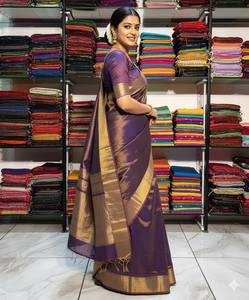 Sari en lin pur de qualité supérieure Royal Purple, élégant, pour femmes, tissu doux et luxueux, look traditionnel d'Inde - Product Image 4