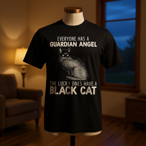 T-shirt Black Cat Guardian Angel in cotone unisex per gli amanti dei gatti, regalo per gli amanti degli animali domestici - Product Image 3