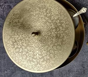 <b>Engraved</b> Brass Masala Dani Spice Box Metal Container Rack With Spoon for Indian Tableware Herb & Spice <b>Tools</b> - Product Image 1