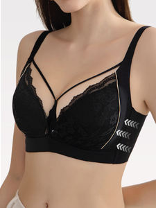 Venta caliente Sujetador de maternidad negro sólido Diseño acolchado 3 Gancho Cierre de ojo Bordado de encaje transpirable Conjunto de bikini de copa gratis - Product Image 2