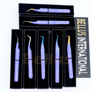 Pince à cils en acier inoxydable enduite de paillettes écologiques pointes de précision artistes cils avec couche de protection contre la corrosion - Product Image 5