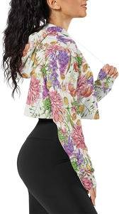 เสื้อฮู้ดครอปแขนยาวสำหรับผู้หญิง ลายพิมพ์ซับลิเมชั่น ผ้าฝ้าย เสื้อครอปสำหรับสาวๆ ออกกำลังกาย สวมใส่สบายๆ - Product Image 4