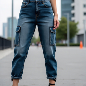 กางเกงยีนส์ขาตรงวินเทจของผู้หญิง2025กางเกงมีกระเป๋าหลายกระเป๋ากางเกงเอวสูงกางเกงยีนส์หลวมซักสบายๆกางเกงยีนส์กางเกงคาร์โก้ - Product Image 3