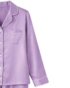 Manufacturer <b>Women</b> Lavender Satin <b>Silk</b> <b>Pajama</b> Set Button Down Long Sleeve Sleepwear Luxury Soft Shiny Nightwear Loungewear - Product Image 3