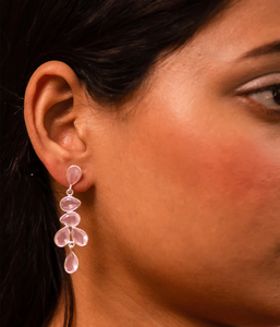 Calcédoine rose poire cabine pierres précieuses boucle d'oreille en argent Sterling 925 boucle d'oreille à la mode à la mode boucle d'oreille pour la fête de cadeau de mariage pour les femmes - Product Image 3