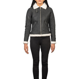 Blouson aviateur en cuir pour femme avec col en fausse fourrure |   Veste de moto tendance |   Veste en PU chaude d'hiver, fournisseur OEM personnalisé, tendance - Product Image 5