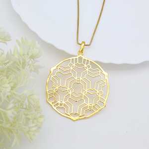 Trendy Quality Geometric Pendant Necklace Boho Brass Necklaces Women 18k Gold Plated Sacred Medallion Cutout Mandala Wholesale - Product Image 6