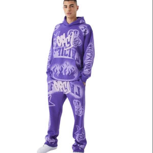 Pull à capuche écologique délavé à l'acide pour hommes personnaliser Boxy Fit évasé hiver survêtement libération décharge imprimé tenue décontracté - Product Image 1