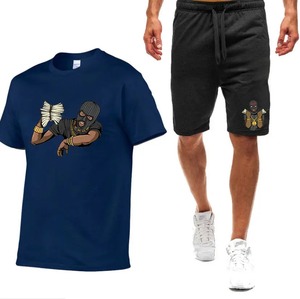 Custom Logo Jogger Tracksuit Cotton Sweatsuit Sweat Track Suit Set <b>Shorts</b> <b>Men</b> With Cartoon Logo T Shirt and <b>Short</b> Set for <b>Men</b> - Product Image 5