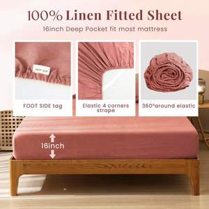 ベッドシーツセット100% フレンチリネン寝具セットフィットシートマッチ16インチマットレス4ピースクレイ - Product Image 2