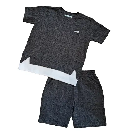 Top Quality Organic Cotton Knit Fabric Black Layered T-shirt and Shorts Set for Boys available at Reasonable Price in India