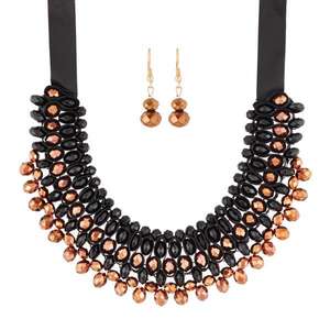 Urthn 1111230D Statement <b>Necklace</b> <b>Set</b> with Brown Crystal Beads & Gold Plated <b>Earrings</b> Featuring <b>Pearls</b>-for Gift - Product Image 1