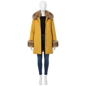 Abrigo de Mujer con Ribete de Piel, Tejido de Poliéster, Antiencogimiento, Ropa de Abrigo de Invierno, Chaqueta Cálida, Abrigo Largo, Ropa de Moda, Uso Casual - Product Image 1