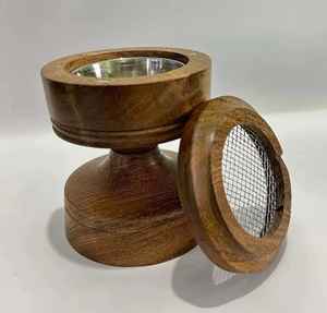 Brûleur d'encens en bois arabe écologique finement fabriqué, bol en laiton, couvercle ventilé, pour la maison, parfum religieux, cadeau - Product Image 2