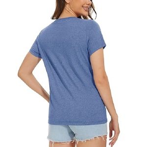 Conception OEM sur mesure 100% coton couleur unie gris bleu à manches courtes col en O T-shirt promotionnel pour femmes de grande taille du Bangladesh - Product Image 2