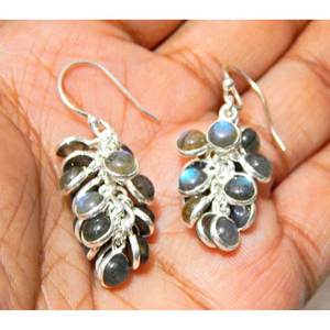 Boucles d'oreilles en labradorite grappe de raisins en argent sterling 925 pour filles bijoux en pierres précieuses en or rose - Product Image 4