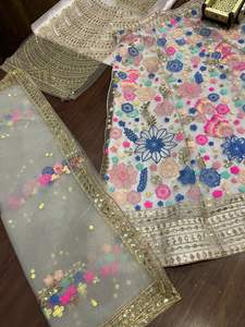 Lehenga Choli élégant en tulle uni, mode indienne et pakistanaise, avec sequins et broderies, pour l'été, en toile Cancan Patta - Product Image 5