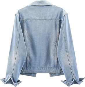 Ladyful Women's Vintage <b>Bride</b> Denim <b>Jacket</b> 100% Cotton 320g Medium Wash Windproof Breathable Regular Fit Pockets Solid - Product Image 2