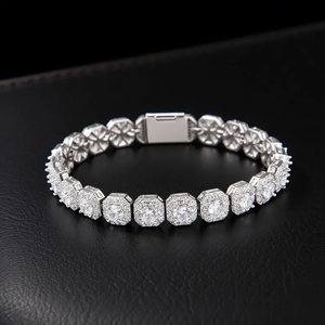 สร้อยข้อมือเทนนิสวงแหวนเพชร VVS Moissanite กำไลข้อมือฮิปฮอปหรูหราสีเงิน925 - Product Image 3