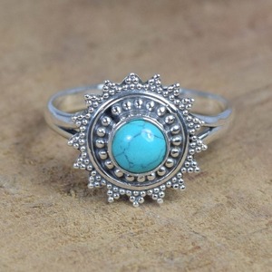 Turquoise pierre naturelle bague solide bijoux bague de promesse 925 en argent Sterling fait à la main cadeau de mariage Fine bague en argent bijoux - Product Image 2