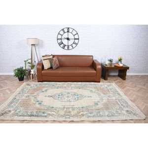 พรมวินเทจขนาด 5.7x9.3 ฟุต พรมตุรกีขนาดใหญ่ พรมขนสัตว์สีน้ำเงินขาวลายปะติด - Product Image 2