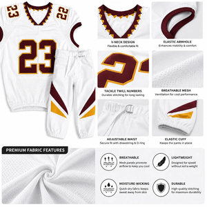 Conjunto de Uniforme de Fútbol Americano Juvenil, Jersey Blanco de Malla, Pantalones de Equipo, Número Personalizado, Ropa de Entrenamiento de Rugby, Cuello en V de Poliéster/Algodón - Product Image 3