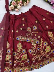 Shoryam Fashion Girls Ethnic Silk Pihu <b>Lehenga</b> Choli-Maroon Floral Embroidery Floor-Length <b>Kids</b> Traditional Dress for Party - Product Image 2