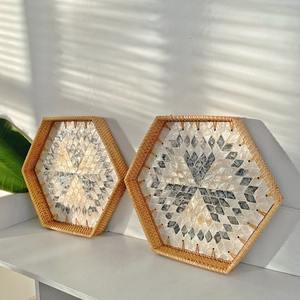 Juego de bandeja para servir MOP de ratán de alta calidad, bandejas de madreperla, Plato decorativo de concha de mosaico - Product Image 5