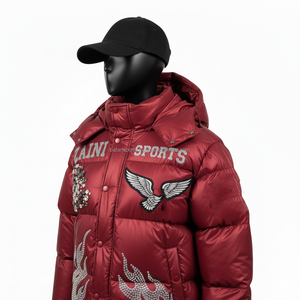 Chaqueta acolchada de moda para mujer, tela de poliéster 380 GSM, tono rojo vino con diamantes de imitación, diseño de llama, logotipo personalizado, chaquetas acolchadas para mujer - Product Image 4