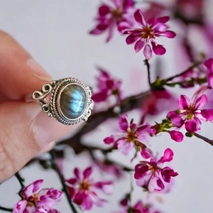 Bague bohème en argent sterling 925, taille personnalisée, faite à la main, ovale, labradorite, pierre précieuse naturelle, cadeau d'anniversaire parfait - Product Image 4