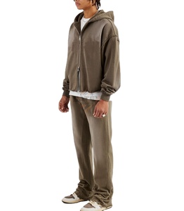 Chándal de algodón unisex vintage personalizado con cremallera completa, lavado ácido, talla grande, liso, con estampado de pedrería OEM 2026 - Product Image 1