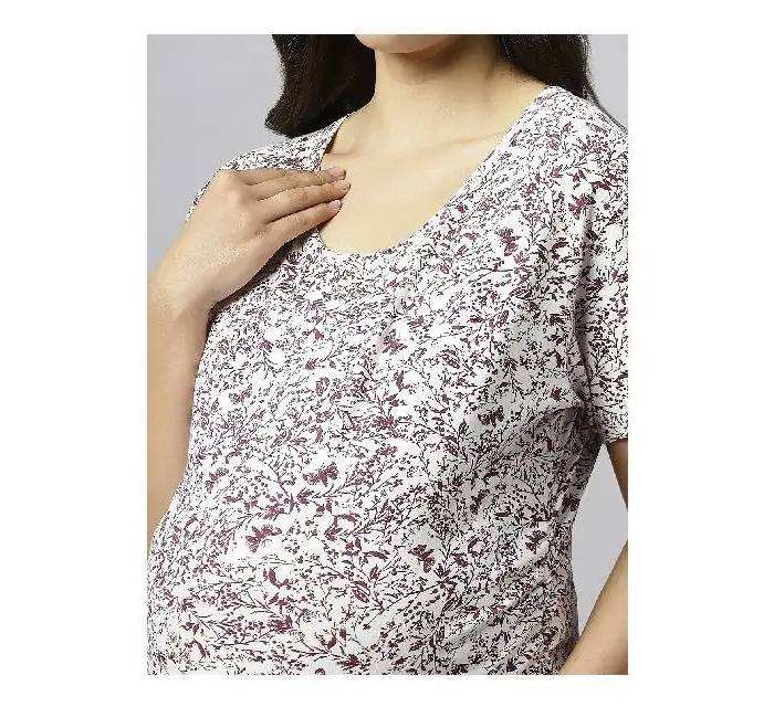 Summer Comfortable Printed Half Sleeve Maternity Dress Round Neck