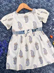 Premium manches bouffantes coton infantile filles robes avant dentelle arc dos fermeture éclair confortable respirant été bambin bébés robe - Product Image 6