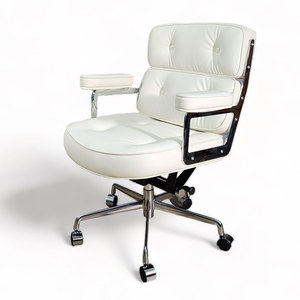 Fauteuil pivotant contemporain en cuir Nappa avec base et structure en aluminium pour atelier et visiteurs (GAK995) - Product Image 5
