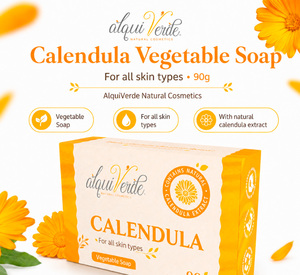 Alquiverde Jabón Sólido Natural de Caléndula Ecológico, Vegano y Libre de Crueldad Animal, 90g (Paquete de 6) - Cuidado Corporal - Product Image 4