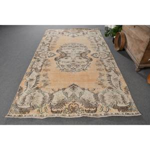 Alfombra turca Vintage, clásica, beige, marrón, 5,2x9,4 pies, tejido plano de lana, respaldo de látex, Patchwork bohemio para sala de estar y dormitorio - Product Image 1